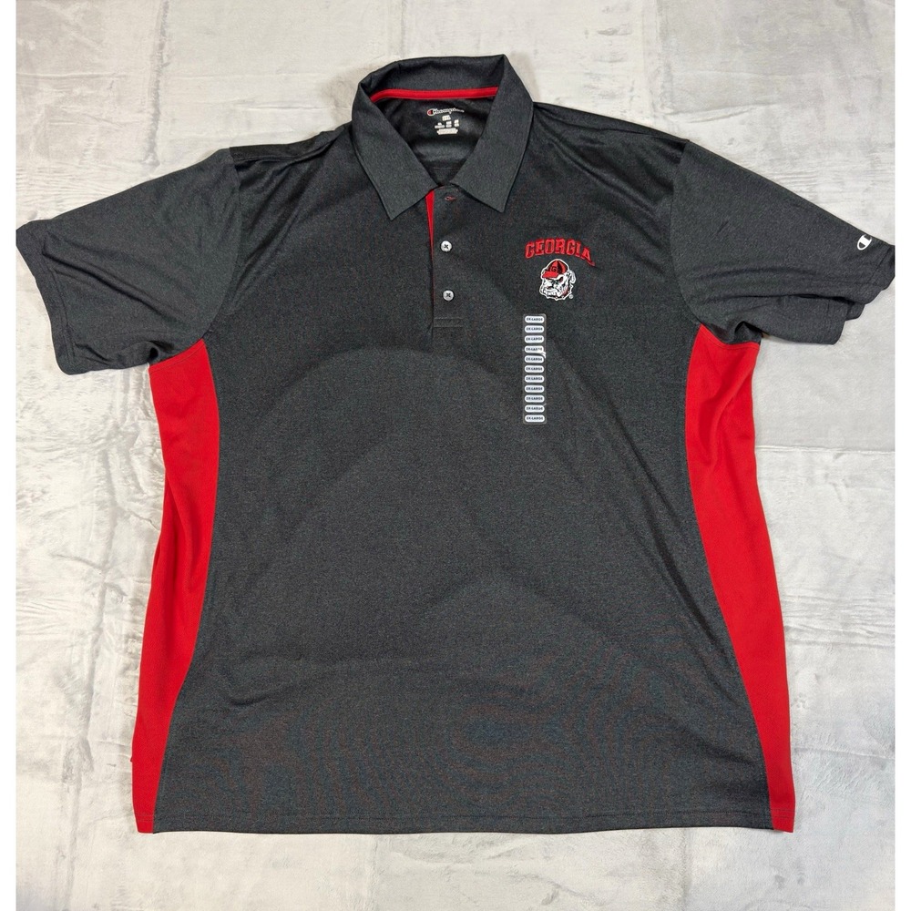 Champion College Georgia Bulldogs Golf Polo Shirt 2XL Gray Red Polyester